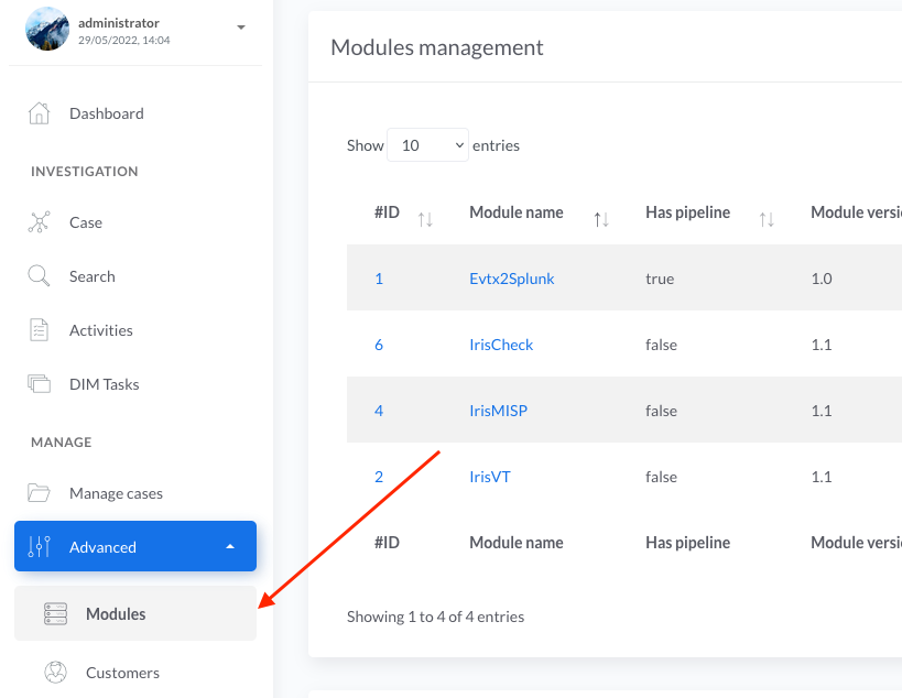 Manage modules